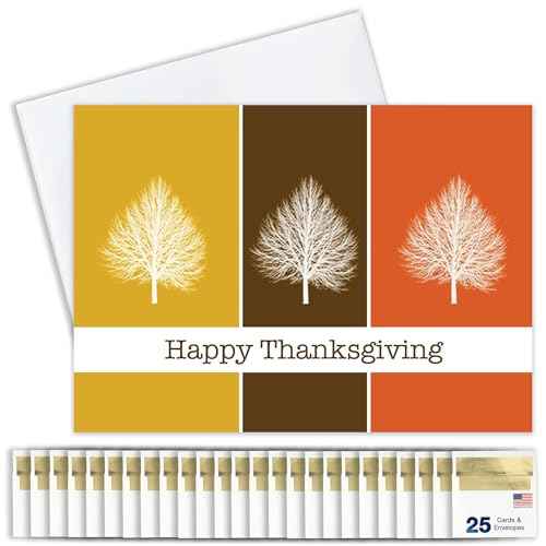 Thanksgiving Cards for Business & Family (Autumn Trees) Greeting Card Set Pack of 25 Thanksgiving Cards with Envelopes (5x7 inch - A7) Great for Office, Work, Employees & Clients TH1505