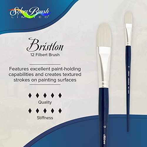 Silver Brush Limited 1903-12 Bristlon Filbert Paintbrush for Oil, Acrylic, and Heavy Body Paints, Size 12, Long Handle