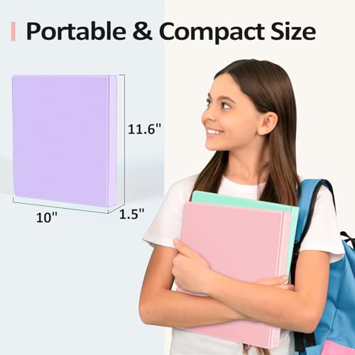 4 Pack Extra Durable 3 Ring Binders 1 Inch, Sooez 1¡± Three Ring Binder, Eco-Friendly & PVC Free, Customizable Clear View Cover for Letter Size 8.5 x 11'' Paper, Pastel School Office Supplies for Girl