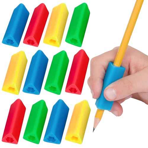 The Classics 12-Pack Triangle Pencil Grips, Assorted Bright Colors, 1.75-Inch Long (TPG-16212)