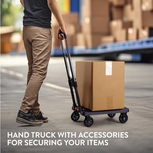 Navaris Folding Sack Truck with Transport Basket - Loadable up to 50 kg (110 lbs) - Rubber Wheels - Foldable Trolley with Tensioning Strap - Transport Trolly with Rain Cover