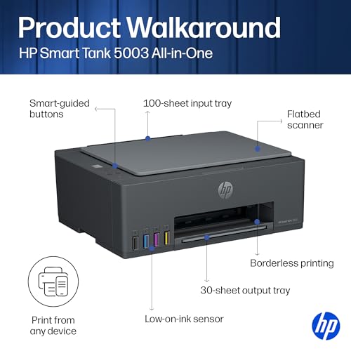 HP Smart Tank 5003 Ink Tank Printer - Medium Basalt / Light Basalt, 3-Year Ink Supply Included, All-in-One Wireless Printer