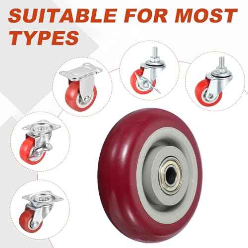 MECCANIXITY 4 Inch Push Cart Wheels Replacement Nylon Rolling Casters Wheel with 3/8" Bore Each Loading Capacity 220 lbs for Furniture Platform Trucks Shopping Cart Shelf, Red Pack of 4