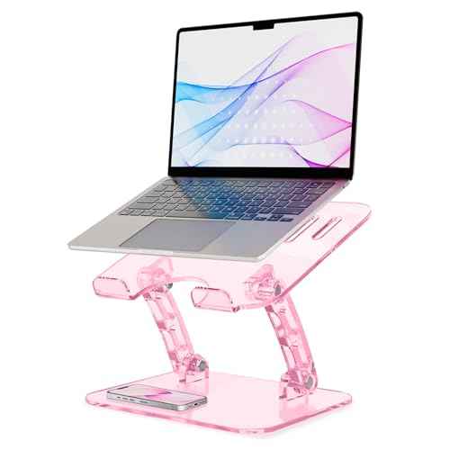 Pink Acrylic Adjustable Laptop Stand,Adjustable Height Foldable Laptop Riser for Desk, Clear Portable Laptop Holder Ergonomic Computer Stand,Compatible with 10-17.3¡± Laptops (Pink)