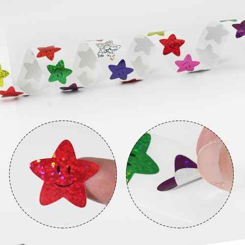 500 Pcs Star Smiley Stickers for Rewarding Student Behaviour, 8 Colour Glitter Star Stickers for Teachers, Student Behaviour Sheets, Handbooks, Greeting Card Decorations (1 Pack)