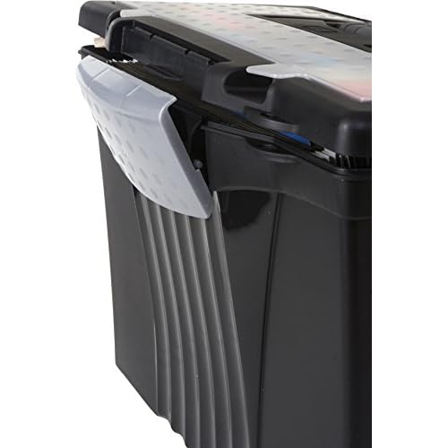 Storex Legal File Box with Organizer Lid ? Plastic Office File Storage Box for Letter and Legal Hanging Folders, Obsidian, 1-Count (61510A01C)