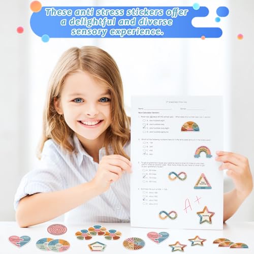 ZOiiWA Reusable Breath Calm Anxiety Sensory Stickers 48 pcs with Textured Tactile Surface for Stress Relief, Kids & Adults