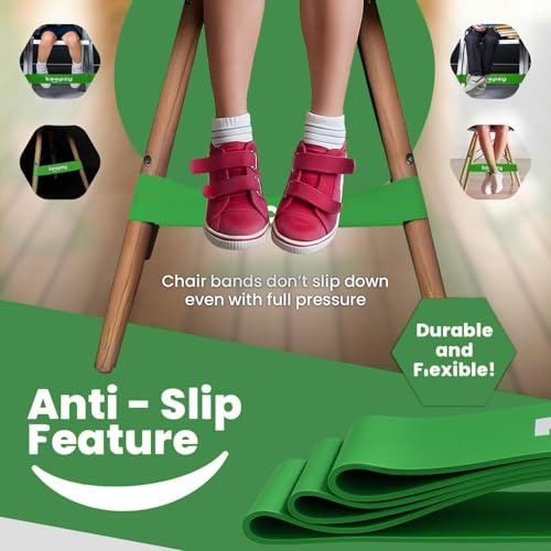 Green Chair Bands for Kids Fidgety Feet 12 Pack - Anti-Slip Desk Bands for Classroom & Home