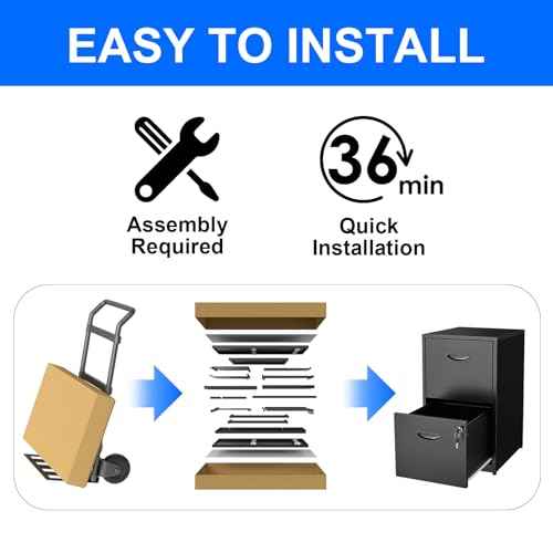 2 Drawer File Cabinet with Lock, Metal File Cabinets for Home Office, Two Drawer Locking Filing Cabinet, Small File Cabinet for Under Desk for Hanging Letter Size, Black, Assembly Required