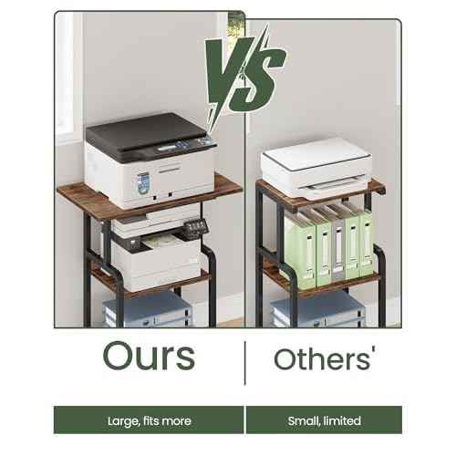 23.6-in Printer Stand with Storage, 3-Tier Printer Table for Home Office, Printer Cart Under Desk Storage, Suitable for Study, Kitchen, Living Room, Rustic Brown and Black TPS02BF