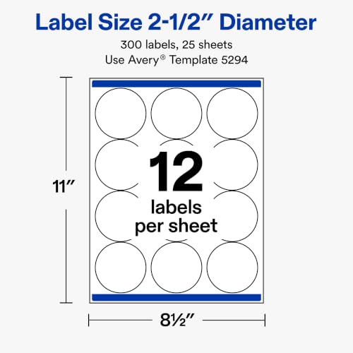Avery 2.5-Inch Round Printable Labels - 300 Matte White Stickers for Branding & Packaging