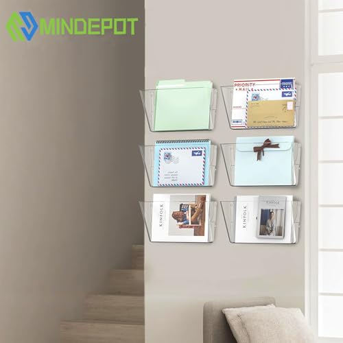 MINDEPOT 6 Pack Acrylic Wall File Organizer Clear Office Storage