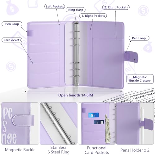 Violet 100 Envelopes Money Saving Challenge Binder with Trackers & Budget Organizer
