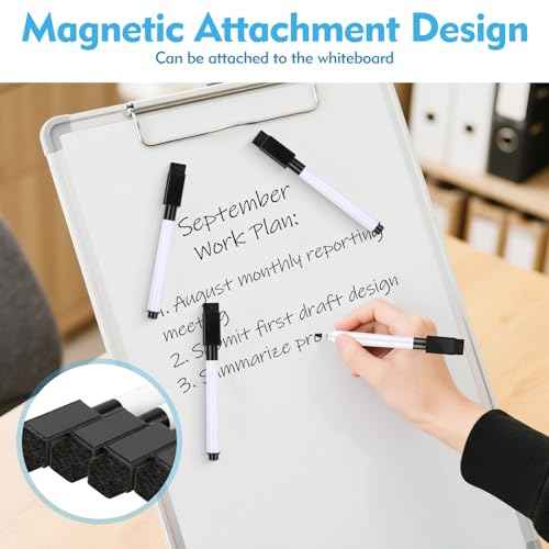 12 Pcs Black Dry Erase Markers, Whiteboard Dry Erase Markers Fine Tip Small Magnetic Dry Erase Marker with Eraser Cap for School, Home, Office Supplies