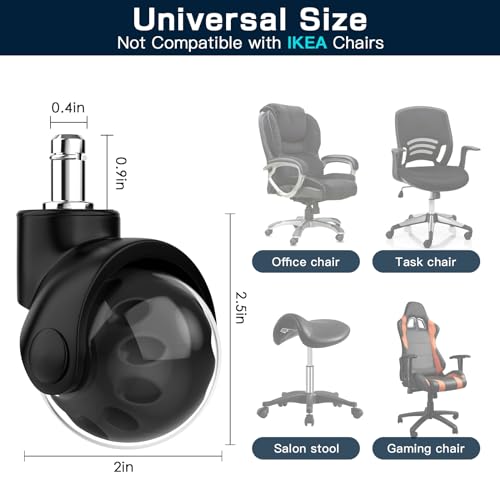 Omyoffice Premium Black 2in Office Chair Casters Set of 5, 2000LBS Capacity, Smooth Rolling
