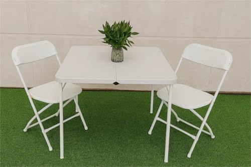 64-piece Folding Table and Chair Set 34” Square 4 Chairs HDPE Top Steel Frame White Chair & Table (White)