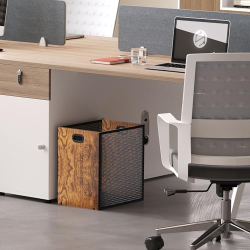 Huxitocan Large Retro Office Trash Can - Iron & Wood Wastebasket with Handle, 4.5 Gallon