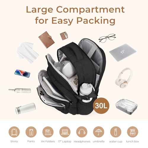 CLUCI 17.3 Inch Laptop Backpack for Women, Anti Theft Travel Backpack, Puffer Quilted Work Backpack, Water Resistant College Bookbag, Carry on backpack with RFID (Black)