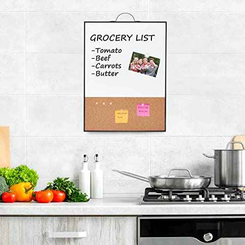 TSJ OFFICE Small Whiteboard Cork-Board - 16" X 12" Portable Aluminum Black Framed Magnetic Dry Erase Board, Small Bulletin Cork Board with Holder for Office, Home and School