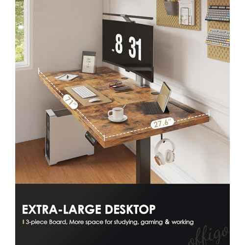 OffiGo Electric Standing Desk with 3-Piece Board, 71 Inch Height Adjustable Large Desk with Power Outlets, Sit Stand Table, Writing Computer Desk for Home, Office, Workstation, Rustic Brown