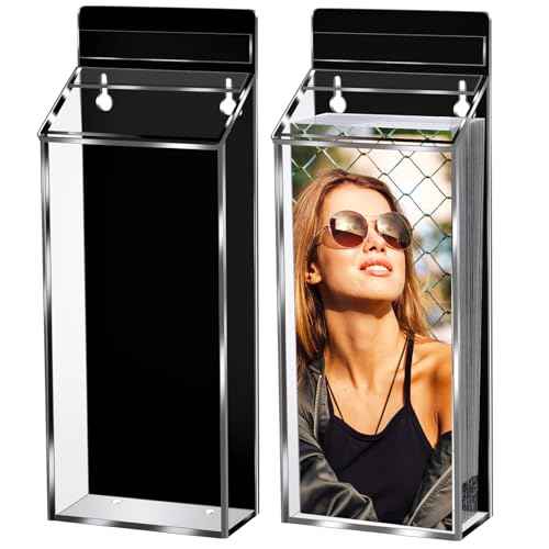 Amyhill 2 PCS Outdoor Brochure Holders 12 x 4.5 x 2.24 inches Waterproof Acrylic Envelope Holder Wall Mount Brochure Box with Lid, Clear Pamphlet Advertising Display Box for Store(Clear and Black)