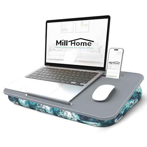 Lap Desk, Lap Desk with Cushion, Fits up to 15.6-inch Laptop, Pillow Designed, Portable Laptop Stand with Tray, Pad & Phone Holder, Home Office for Bed/Couch/Car/Reading/Writing, MillHome (S, Waves)