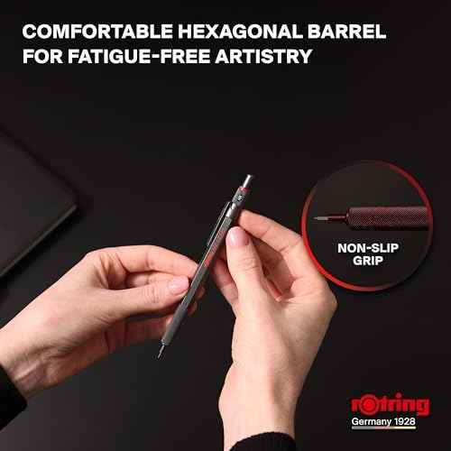 Rotring 600 Full-Metal Body 0.7mm Mechanical Pencil, Black, for Precise Ruler-Based Drawing