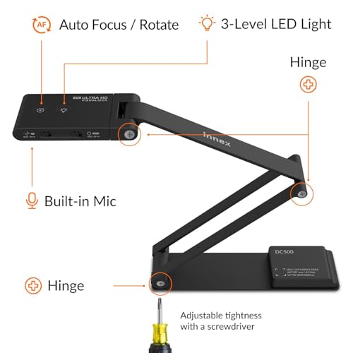 Innex DC500 16MP 4K Document Camera & Webcam with Autofocus - Portable