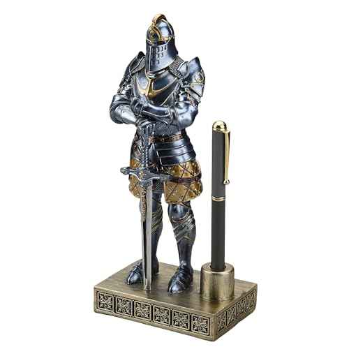 King's Guard Knight Pen Stand Statue Office Pen Stand Desk Organizer for Men Top Collection as Gift 9.45 Inches (Blue)