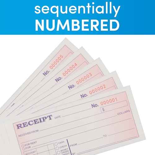 6 Pack Receipt Book with Carbon Copies, Money and Rent Receipt Book for Small Business, 2-3/4" x 7-3/16", 2-Part Carbonless, 50 Sets per Book