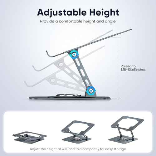 Laptop Stand, 360¡Æ Rotating Foldable Adjustable Computer Stand for 8 to 17.3 inches Laptop & Tablet, Carbon Steel, 45LB Capacity, Anti-Slip, Ergonomic Design (Starry Gray)