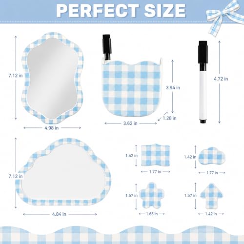 Svartur Blue Magnetic Locker Accessories Set with Mirror, Whiteboard & Pen Holder - Cute School Locker Decor for Girls