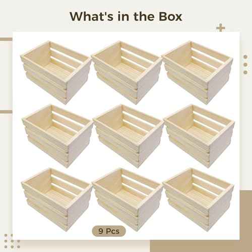 Homaisson 9 Pcs Mini Wooden Crates for Storage, Small Wooden Baskets for Crafts and Decor, Stacking Design, Open Storage, Natural Pine Wood, 4.9 x 3.5 x 2.8 Inches
