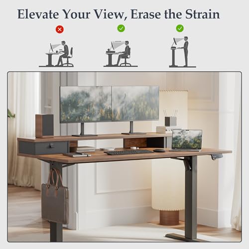 Klicelor Rustic Brown 48x23 Inch Electric Standing Desk with Drawers - Adjustable Sit-Stand Home Office Workstation
