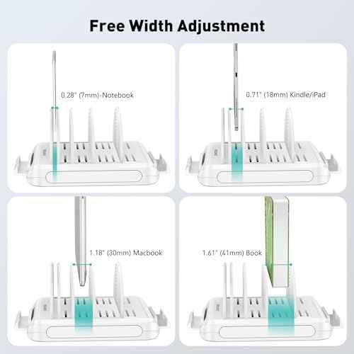 Vertical Laptop Stand for Desk, Adjustable Multi-Device Organizer 6 in 1 Removable Portable Phone Stand, 360¡Æ Rotating Base, Compatible with MacBook, iPhone, iPad, Tablets (White)