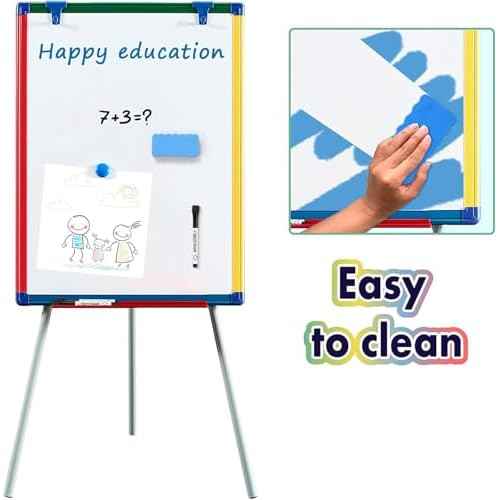 Dry Erase Board White Board for Kids 24x18 inch Art Easel for Kids Magnetic Tripod Whiteboard Art Easel and Flipchart Board with a Height-Adjustable Stand Perfect for Kid