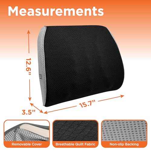 BLACK+DECKER Memory Foam Lumbar Support Pillow Lumbar Cushion with Multiple Massage Points for Office, Car, Wheelchair & Airplane Ergonomic, Pain Relief, Adjustable Strap, Washable Cover, Black/Grey