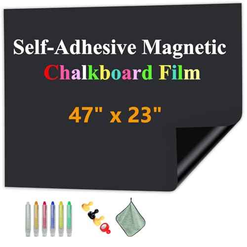 Magnetic Chalkboard Contact Paper with Adhesive, 47" x 23" Magnetic Blackboard Film for Walls, Peel and Stick ? Ideal for Office, Classroom, Home. Includes Dustless Chalk, Wiping Cloth, and Magnet