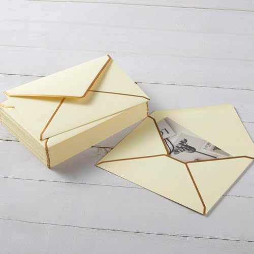 Homtable Cream Color A7 Envelopes 5.32x7.28 Inches with Gold Border, 100 Pack