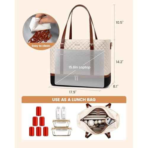 LOVEVOOK Lunch Tote Bag for Women, 15.6 Inch Laptop Work Bag With Lunch Compartment & Large Cup Holder, Lightweight Work Briefcase for Travel, Bussiness, Teacher