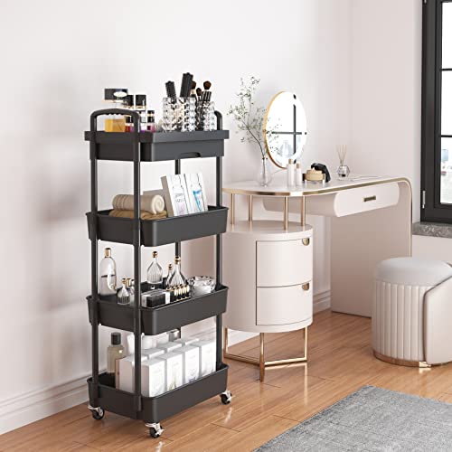 Calmootey Black 4-Tier Utility Cart with Drawer & Wheels - Home & Office Storage