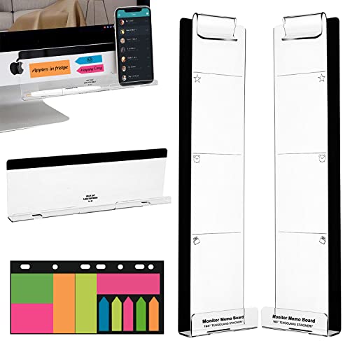 OSPNIEEK Set of 3 Acrylic Monitor Memo Boards for Computer - Left, Right & Bottom with Sticky Notes & Phone Holder
