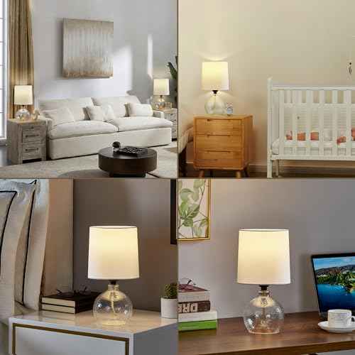 Small Table Lamps Set of 2-13.5" Modern Table Lamp for Bedroom - Bedside Lamps - Glass Table Lamp for Small Spaces, Living Room, Nightstand, Office, Side Desk Lamp, End Table
