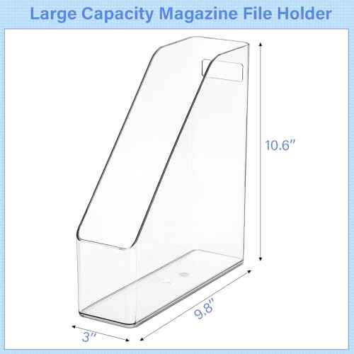 6 Pack Clear Magazine Holder, File Magazine Rack with Handle, Vertical Folder Document Storage, Magazine File Organizer for Desk, Office, Home, School