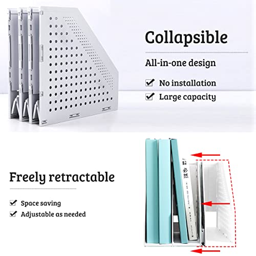 SAYEEC 2Pcs Gray 3-Compartment Collapsible Plastic Magazine File Holders for Desk Office & Home