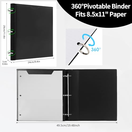 1 Inch Black 360° Pivoting 3-Ring Binder with Customizable Cover - Tashkummy