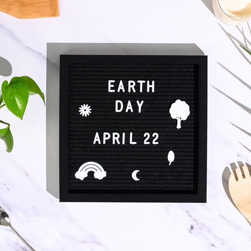 Winsharp All Black Felt Letter Board 10x10 inch with Wooden Frame and Stand