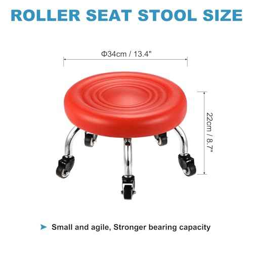 PATIKIL Low Rolling Stool with Wheels PU Leather Low Roller Seat Chair for Home Office Garage Shop, Red