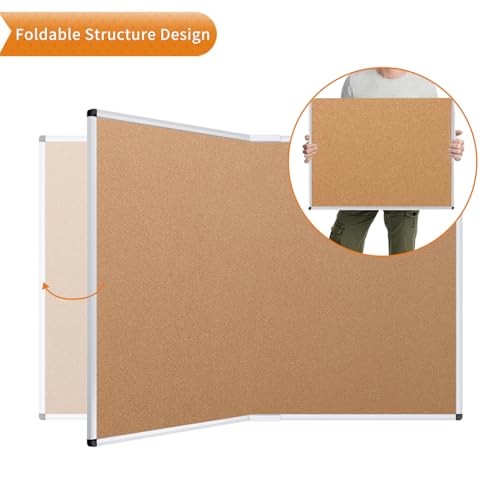 VIZ-PRO Foldable Cork Bulletin Board 36x24 Inches Silver Aluminum Frame