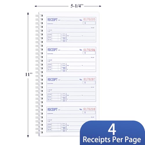 2 Pack Receipt Books with Carbon Copies, 3-Part Carbonless – 100 Sets/Book